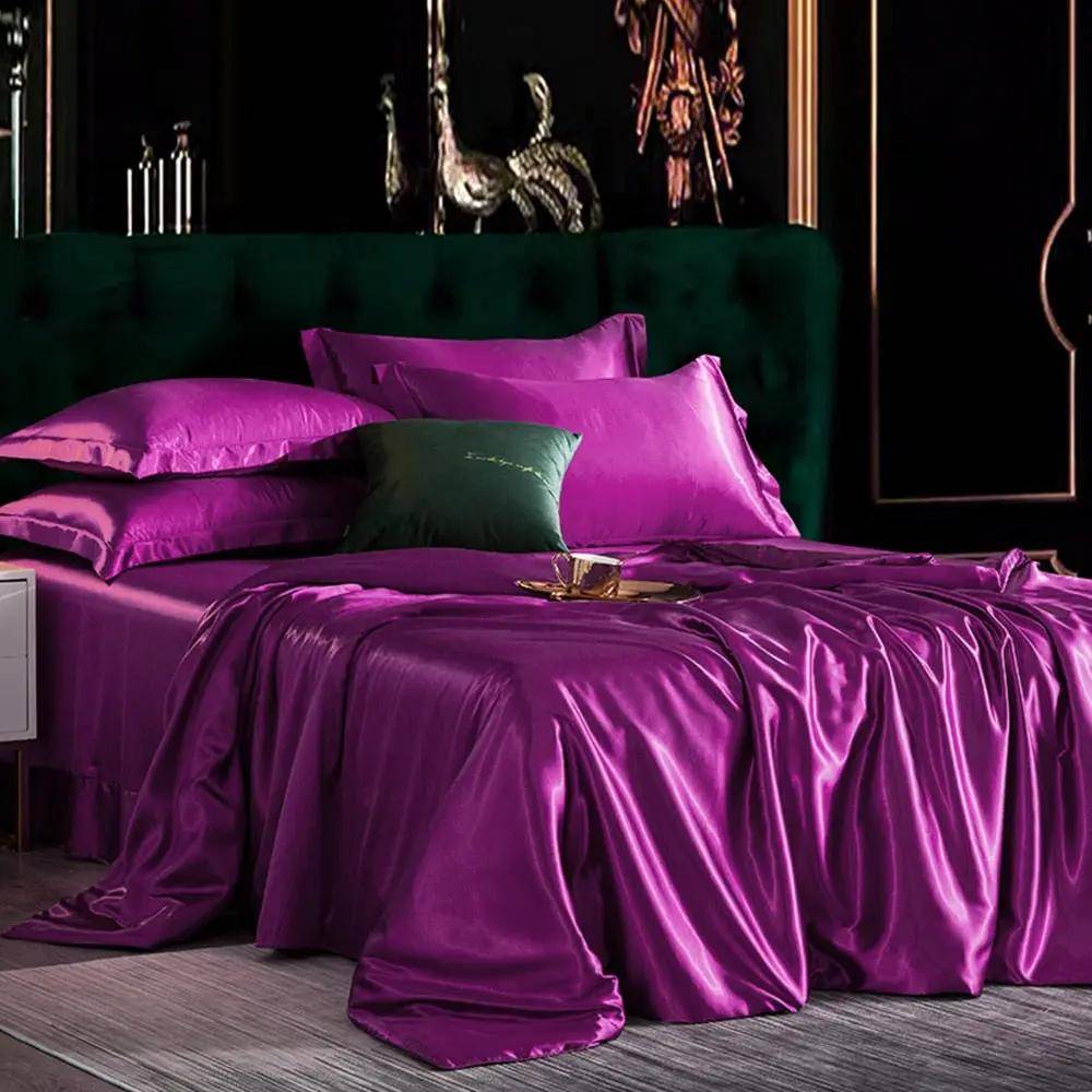 Påslakan 100% satin i violett färg, 180 x 220 cm (180 x 220 cm)