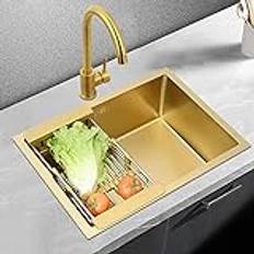 Diskbänkar Diskbänkar tillverkade av rostfritt stål, 60 x 40 x 21 cm Köksblandare Vridbar, Guld rektangulär infälld diskbänk i rostfritt stål (Bigbendfaucet)