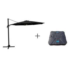 Roma parasol 360-rotation LED sort 3m med Parasolfod 100L