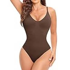 Niwicee Kroppsformare, shapewear för kvinnor, bodysuit, magkontroll, formande body, figurformande, justerbar axelrem, stark formande body med sexiga remmar, midjeformare, väst, formande body, kaffe, L