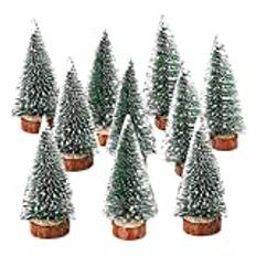 10 stycken mini gröna granar mini julgran, skrivbord julgranar, frostade sisalträd med träbas, naturtrogen julgran med snöeffekt för bordsdekoration, gör-det-själv-juldekoration, skyltfönster