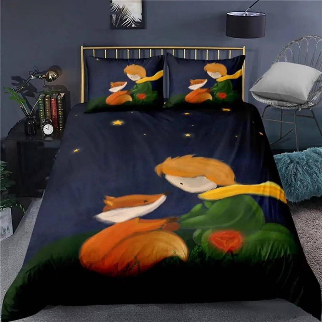 Anime Lilla Prinsen Le Petit Prince Sängkläder Set Pojkar Flickor Twin Queen Size Påslakan Örngott Säng Barn Vuxen US Queen 228x228cm