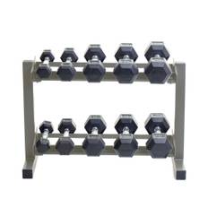 Body Power 2kg to 10kg Rubber Hex Dumbbell Set & 32" Dumbbell Rack