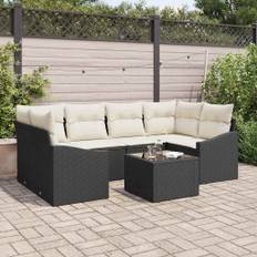 vidaXL Havesofa Sæt med pude 7 pcs Sort og Cream 55 x 55 x 37 cm