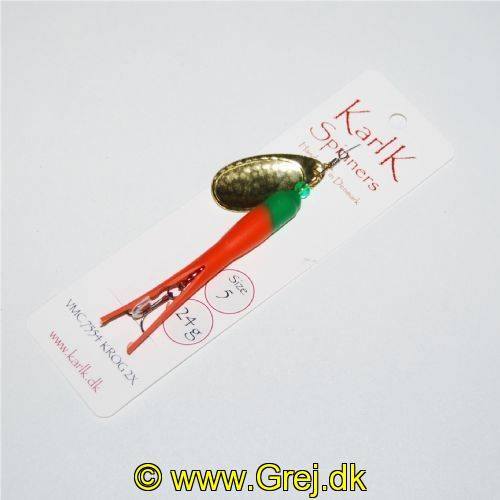 Karl K Spinners - Skjern Å - 24g - Str. 5 - Grøn/Orange gummi (Guleroden) og Gylden blad