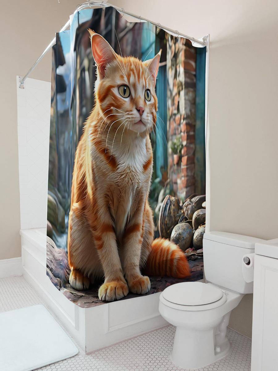 Charmig Duschdraperi med Kattmotiv Med Realistisk Design och Mjukt Tyg Förbättra Din Badrumsinredning Lägg Till en Touch av Natur i Ditt Hem