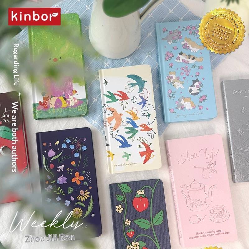 Kinbor Cute Agenda Undate Weekly Daily Planner Slim Illustrated Self-fill Notebook Weekly To Do List Hardcover Two Page Per Week