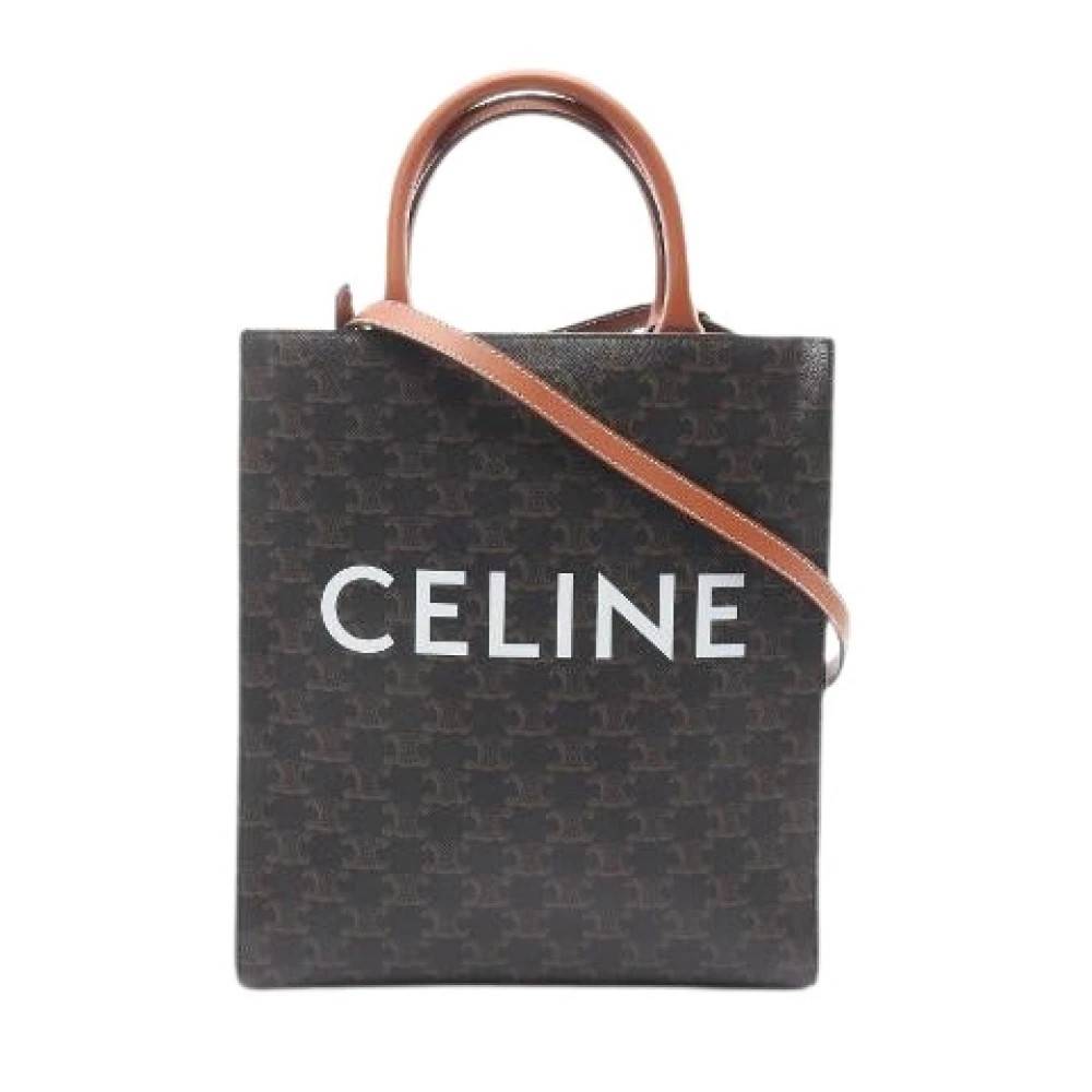 Celine Vintage Pre-owned Small Vertical Cabas Triomphe Tote Bag i coated canvas - Vintage - Dame - Sort - ONE SIZE - Uld