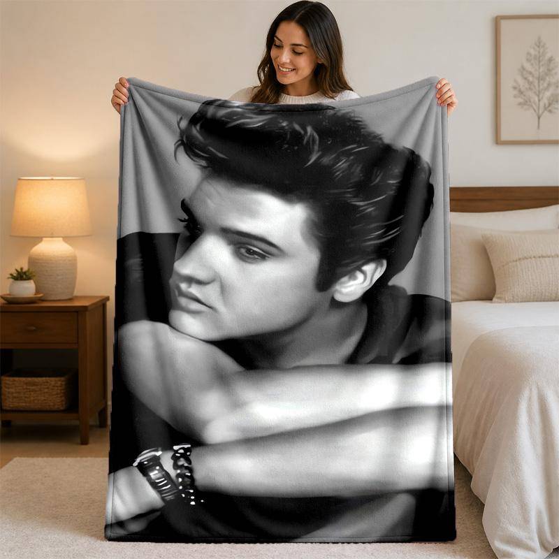 Elvis Presley Print Flannel Blanket Cozy Warm Plush Throw Blanket For Bed Sofa Couch Indoor Household Use