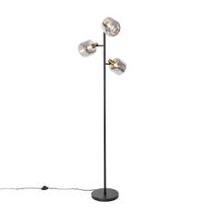 Smart gulvlampe sort med guld og røgglas 3-lys inkl. 3 Wifi P45 - Zuzanna
