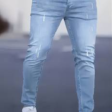 TEMU Men' Ripped Denim Pants With Pockets, Causal Skinny Cotton Jeans For Outdoor Activities