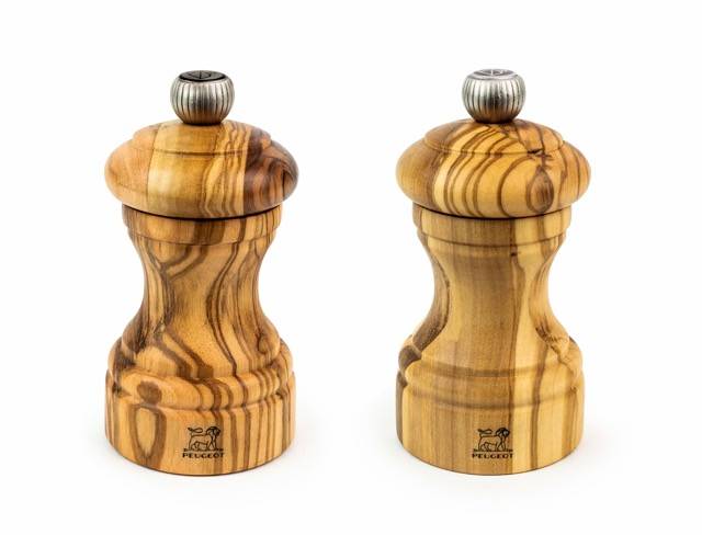 Set med Salt- och Pepparkvarn, 10 cm, Bistro Duo - Peugeot - Olivträ.