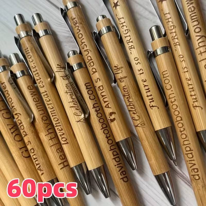 60pcs/36pcs/12pcs Customizable Bamboo Ballpoint Pens, Smooth Ink, Promotional Gifts, Personalized Birthday, Anniversary, Inspirational Quotes And Special Gifts