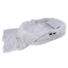 Fluffig hundsäng för människor & hundar med tvättbar hundfilt 171 x 115 cm grå
