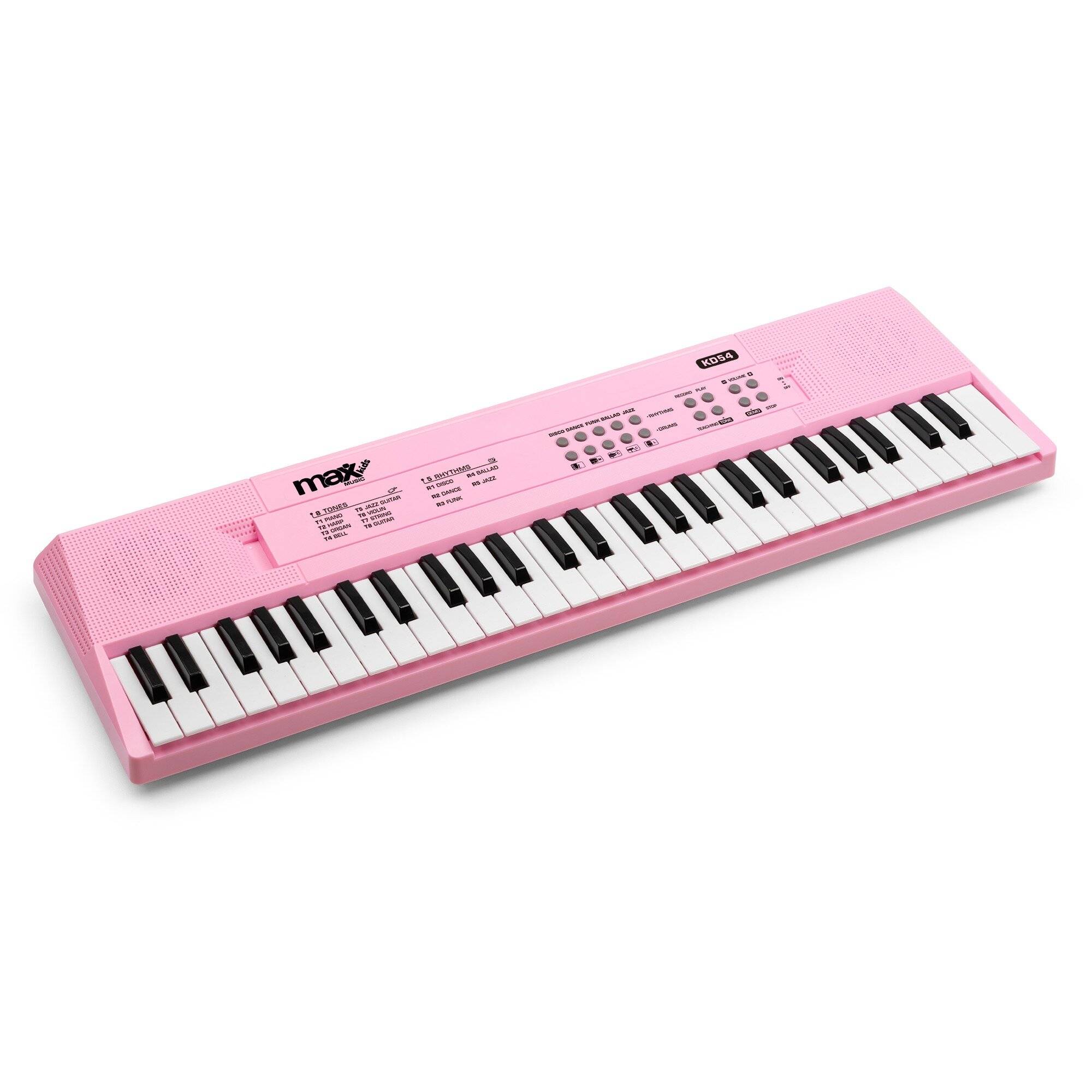 FYNDHÖRNAN / Max KD54 Electronic Keyboard 54-keys med batteri Rosa, Elektroniskt 54-tangenters keyboard med inbyggt batteri i rosa design