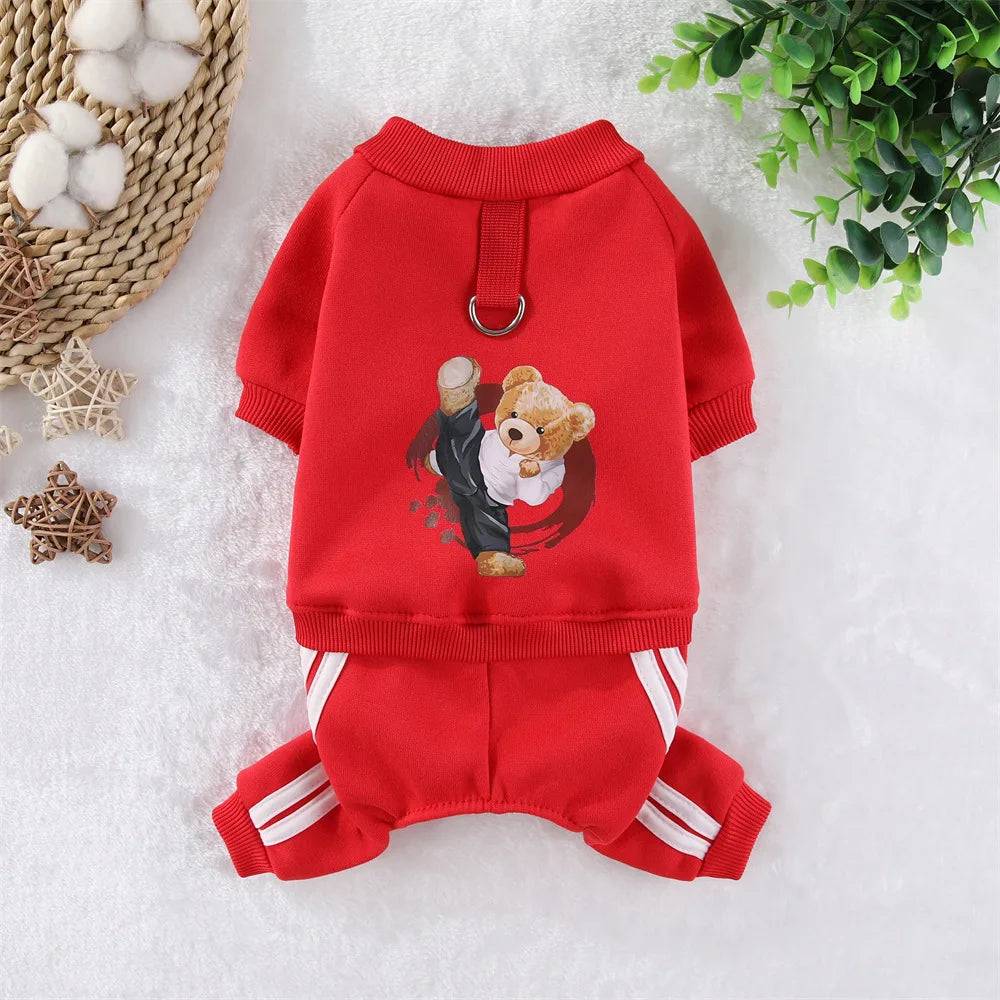 Dog Fleece Hoodie Jumpsuit | Warm Autumn Winter Sweatshirt for Puppies, Cats & Small Dogs - Red / M (M)