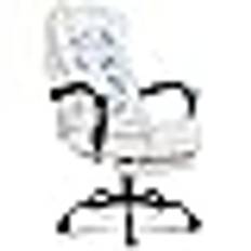 2-Point PU Leather Massage Executive Office Chair with Footrest, Headrest and Lumbar Support White