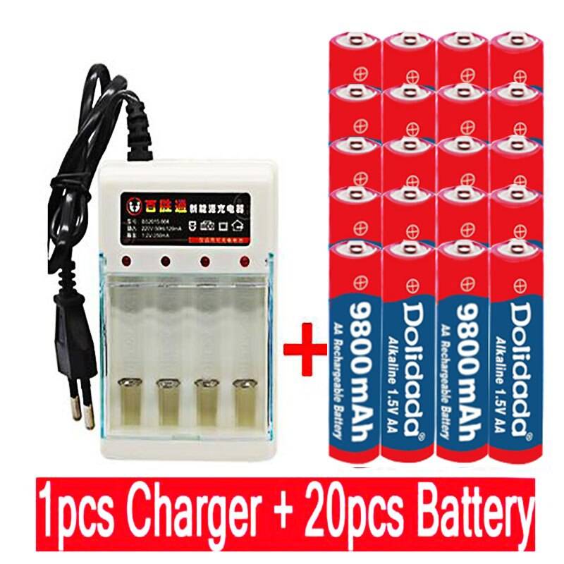 Dolidada tag 9800 mah uppladdningsbart batteri aa 1.5 v. uppladdningsbart alcalinas drummey +1 st 4-- cell batteriladdare