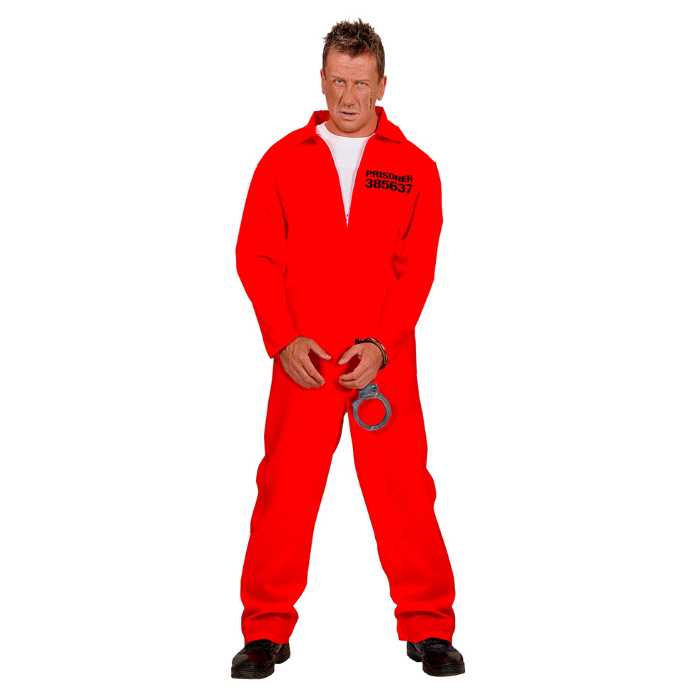 Fängelsedräkt kostym mörk orange inkl. handbojor