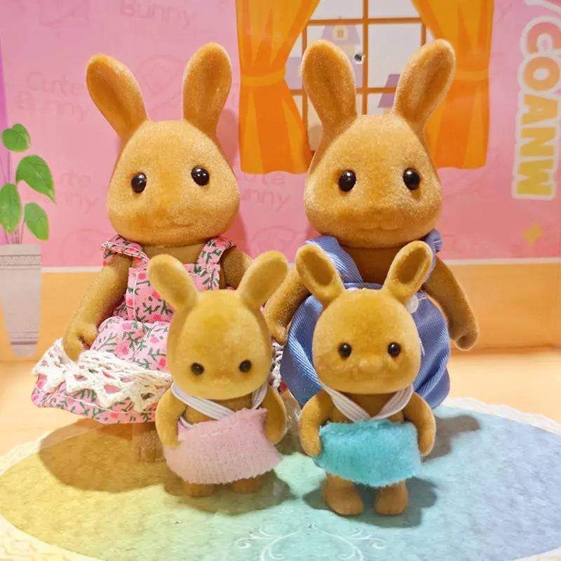 Forest Family Reindeer Rabbit Panda Animal Simulation Dollhouse Furniture Toy Set - Brown Rabbit Family