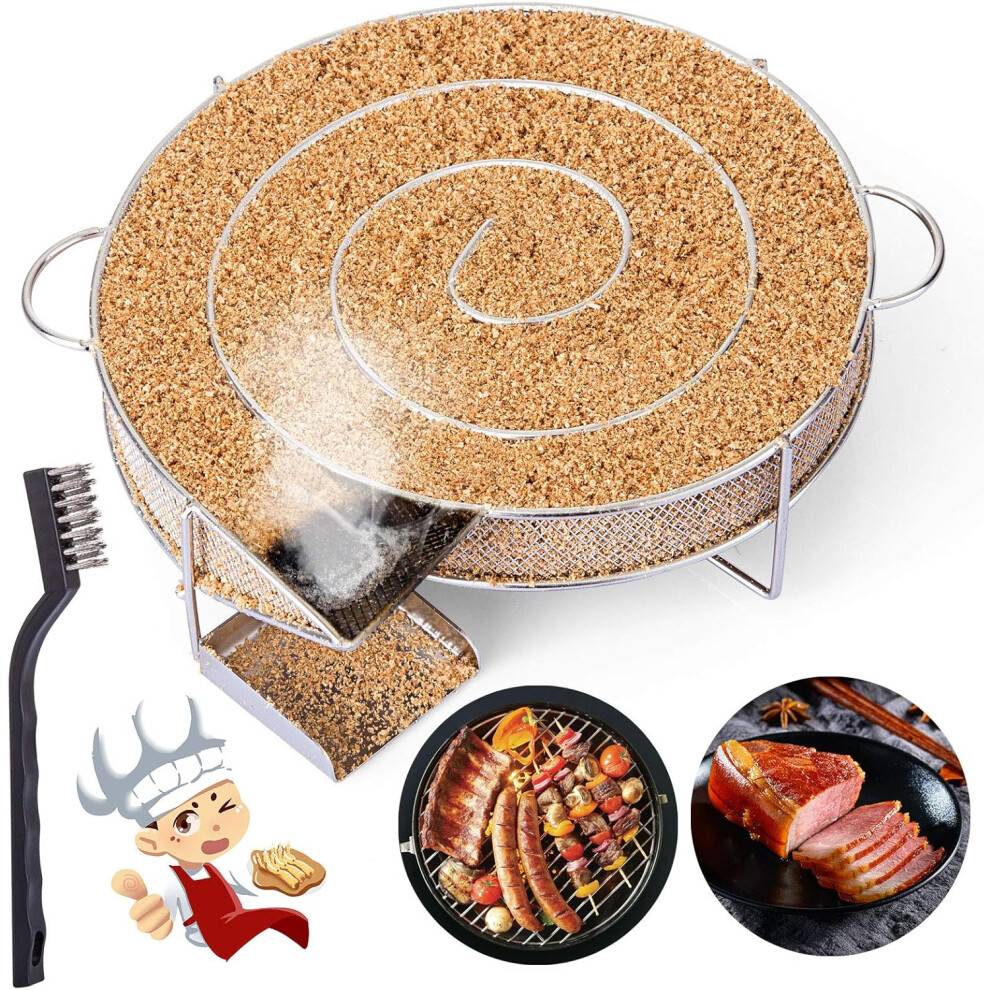 Koldrøggenerator til BBQ-grill, koldrøget pillebrænder i rustfrit stål til smagfuldt kød og fisk, rundt design med spiralforbrænding