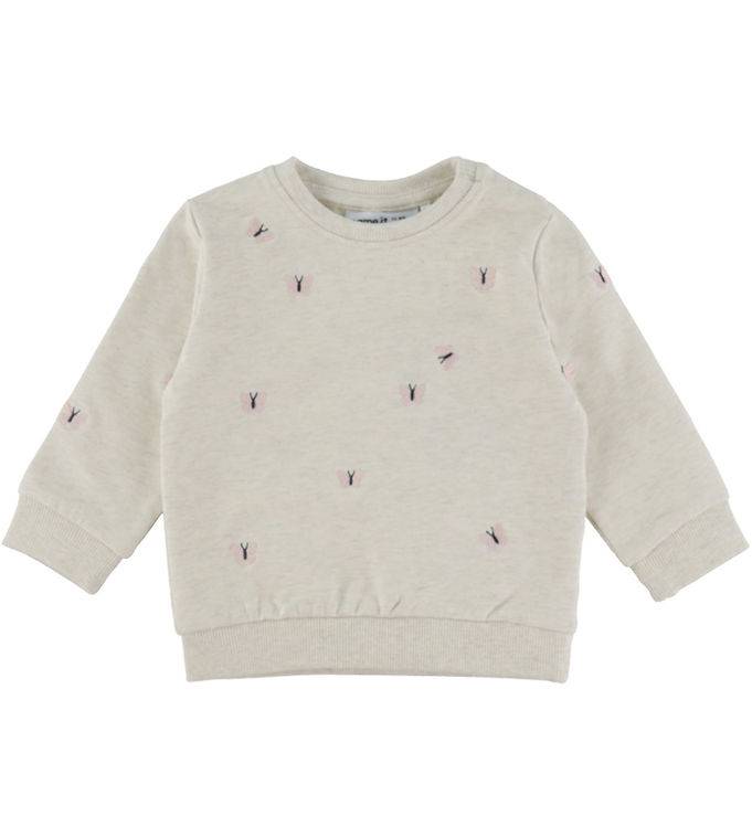 Name It Sweatshirt - NbfKarolle - Peyote Melange m. Fjärilar - Name It - 1 år (80) - Sweatshirt