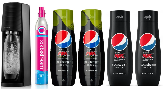 SodaStream - Terra Black + 2 x Pepsi Max + 2 x Pepsi Max Lime (Bundle) - Fri fragt og klar til levering - Prismatch