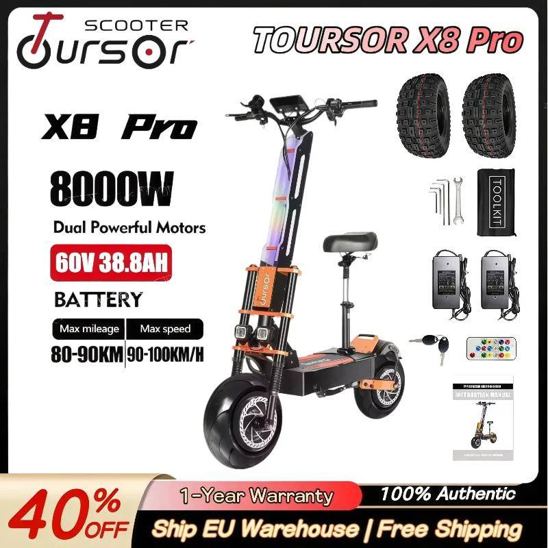 TOURSOR X8 Pro E-Scooter for Adults 8000W Dual Motor 60V 38AH 14 Inch Off-road Scooter Max Speed 100KM/H Max Mileage 120KM