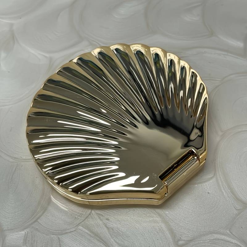Shell-style Compact Portable Handheld Makeup Mirror, Suitable For -ups And Makeup