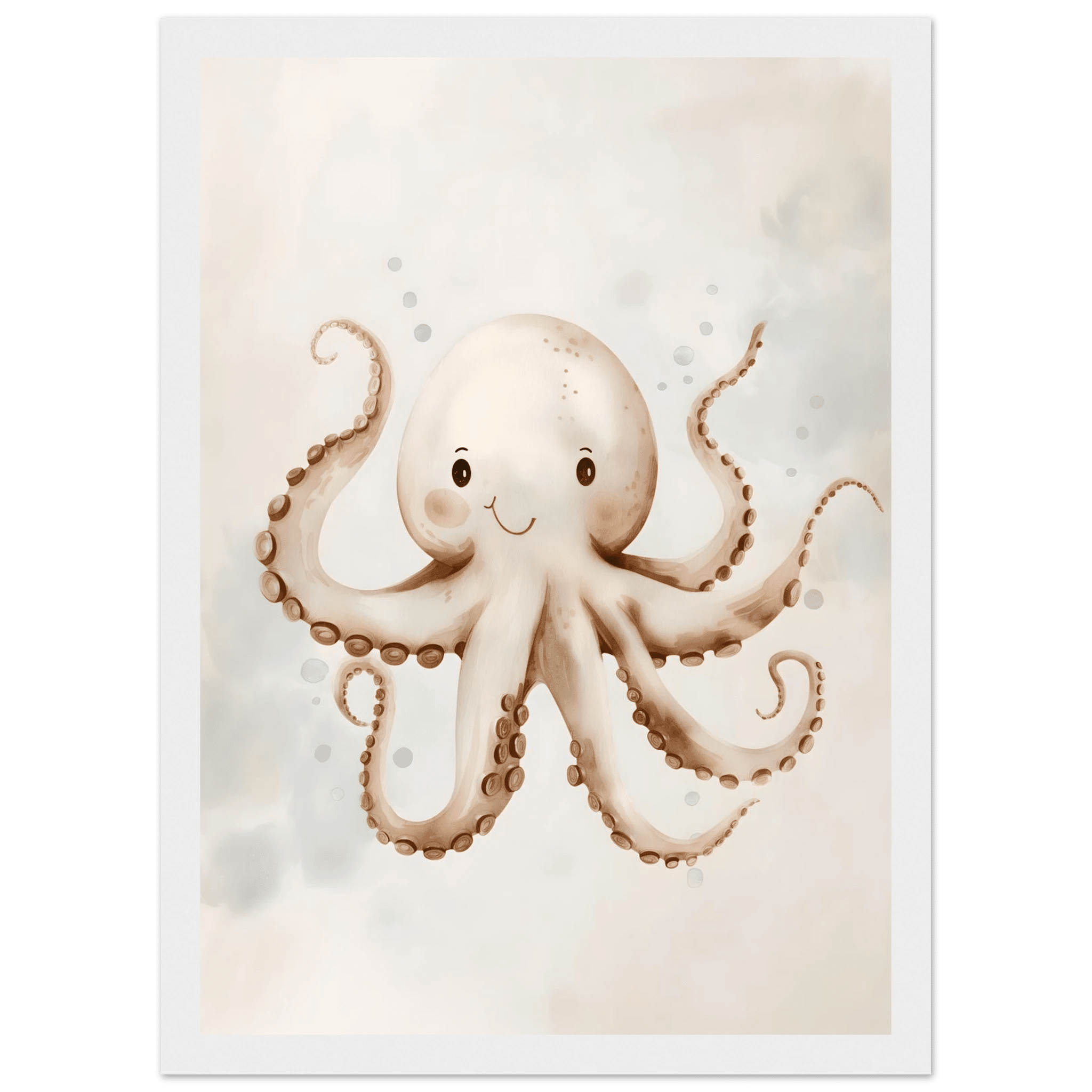 Söt bläckfisk poster-21x29.7 cm / 8x12" / Med ram / Vit