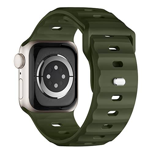 Sportarmband kompatibelt med Apple Watch Ultra 2 armband 49, 45, 44 och 42 mm, för män, silikon, vattentätt band för Apple Watch 9, 8, SE, 7, 6, 5, 4, 3 och Ultra, militärgrönt