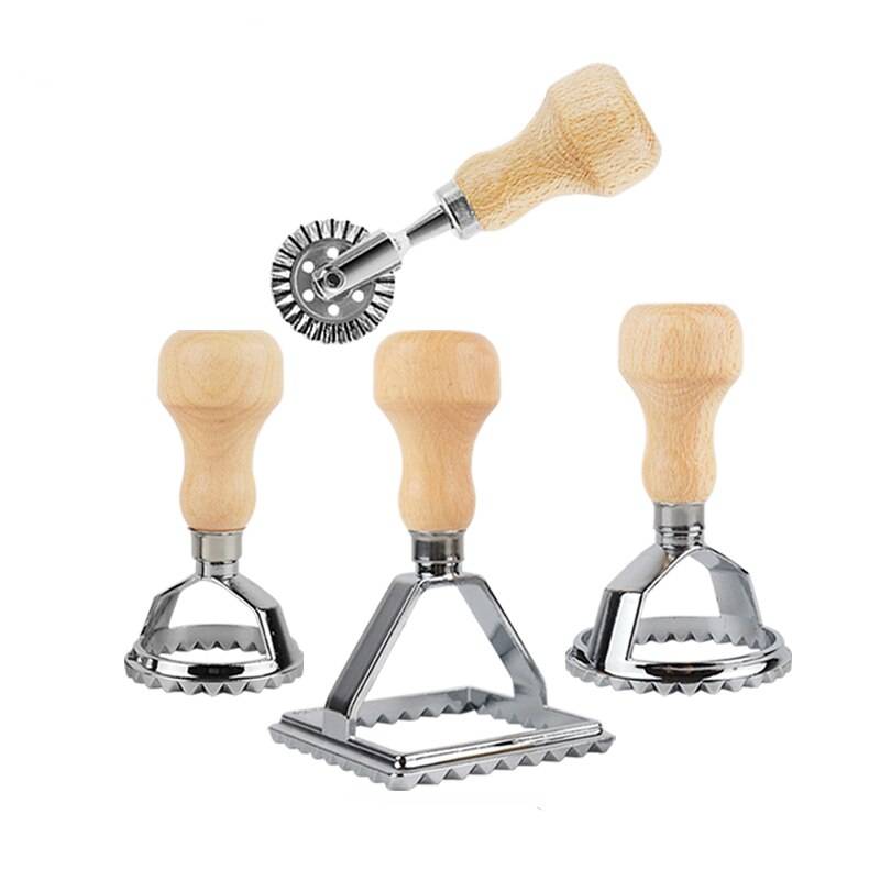 Ravioli maker ravioli stämpel set of 4 bitar rund & fyrkantig form pasta verktyg verktyg ravioli cutter - Mf -1246