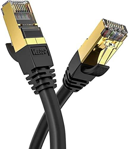 Veetop Ethernet kabel Lan Cat 8 Nätverkskabel, Internetkablar Höghastighets 40 Gbps / 2000 Mhz SSTP med RJ45 Guldpläterad (2m, Svart)