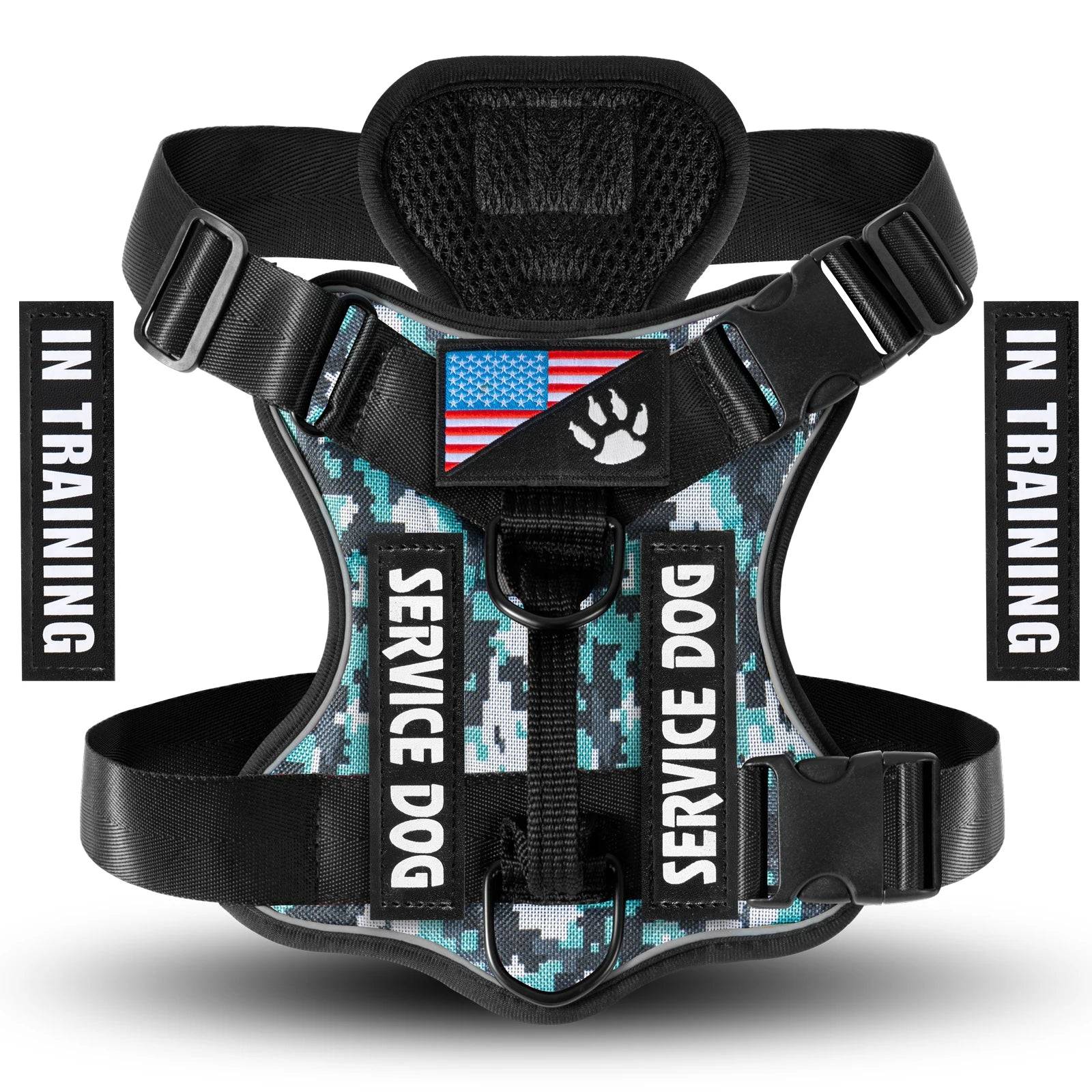 Reflective Service Dog Vest Harness with 5 Patches | Adjustable Soft Oxford Mesh Harness - Army Green / S (S)