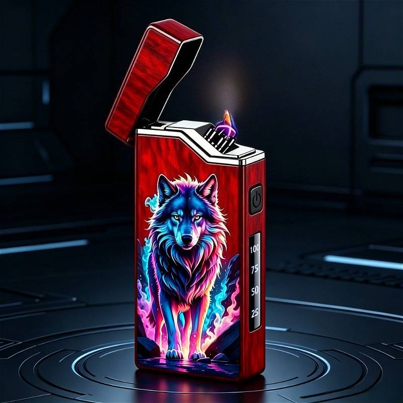 Beygo Usb-c Rechargeable Electronic Lighter With Wolf Display & Wolf Print - Usb- Double Arc Ignition Suitable For Outdoor Survival, Travel, Candles, Parties, Gifts For,,, For , Campers