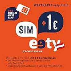 eety SIM-kort Österrike (SIM, Micro-SIM, Nano-SIM) för smarttelefon/surfplatta, router/bärbar dator, kort med 1 Euro startguide, roamingkompatibel