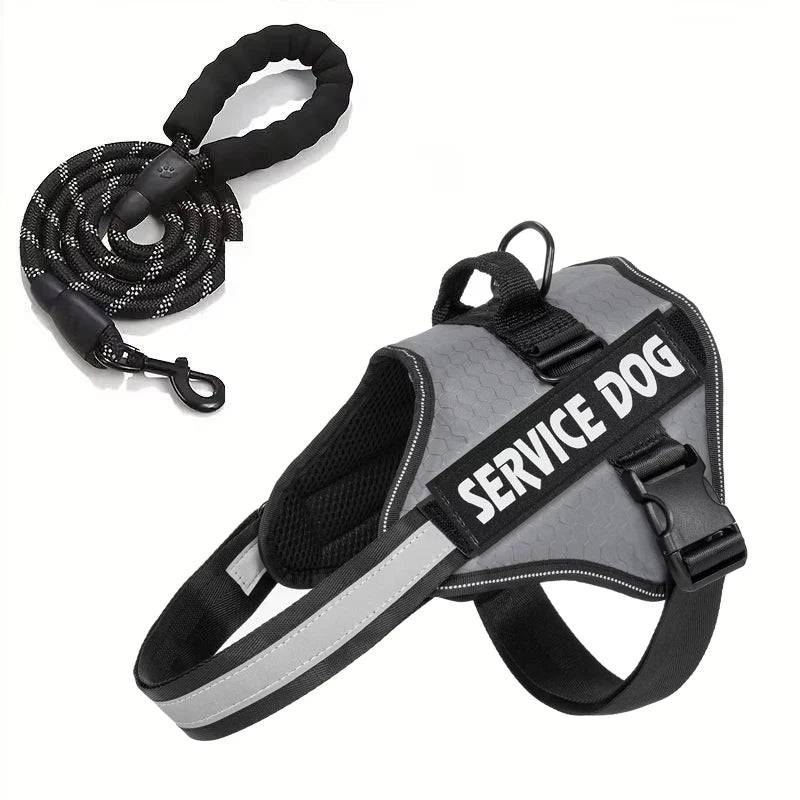 Reflective Adjustable Dog Chest Harness & Walking Lead for Large Dogs - GRAY / XXL (XXL)