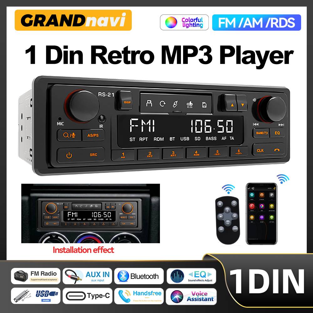Retro Car Radio 1DIN MP3 Player Stereo Bluetooth FM AM RDS Support QC3.0 For Porsche Benz BMW VW Land Rover Audi Alfa Romeo