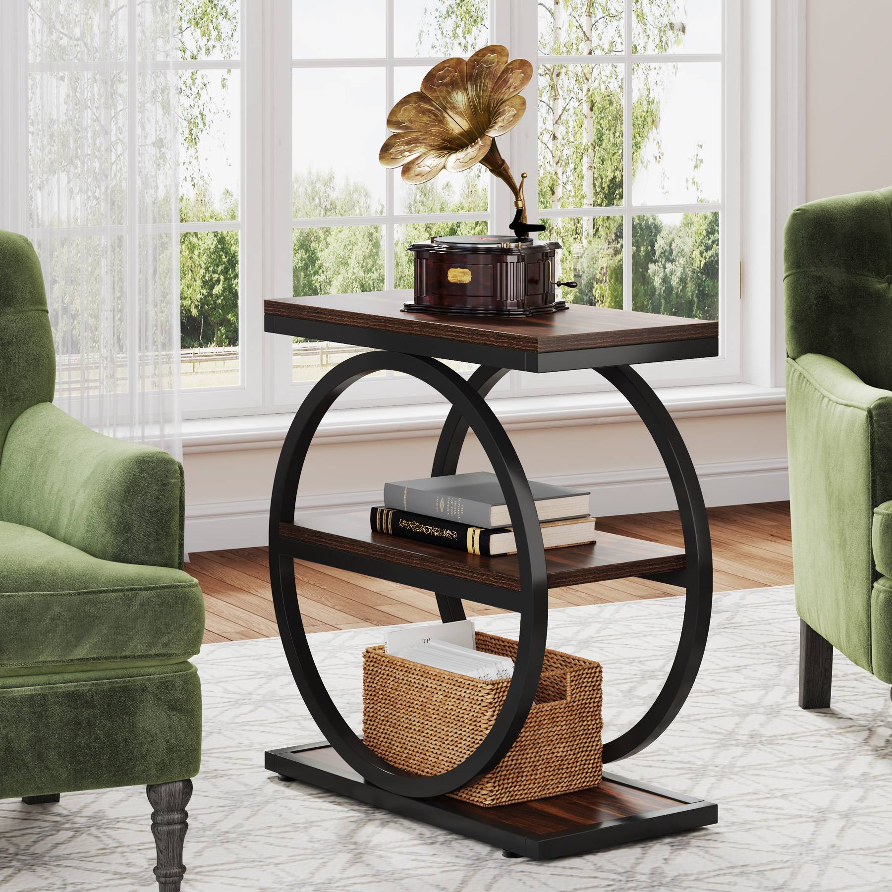 Tribesigns End Table, Narrow End Table with 3 Storage Shelves, Wooden Side Table, Industrial Small Sofa Side Table