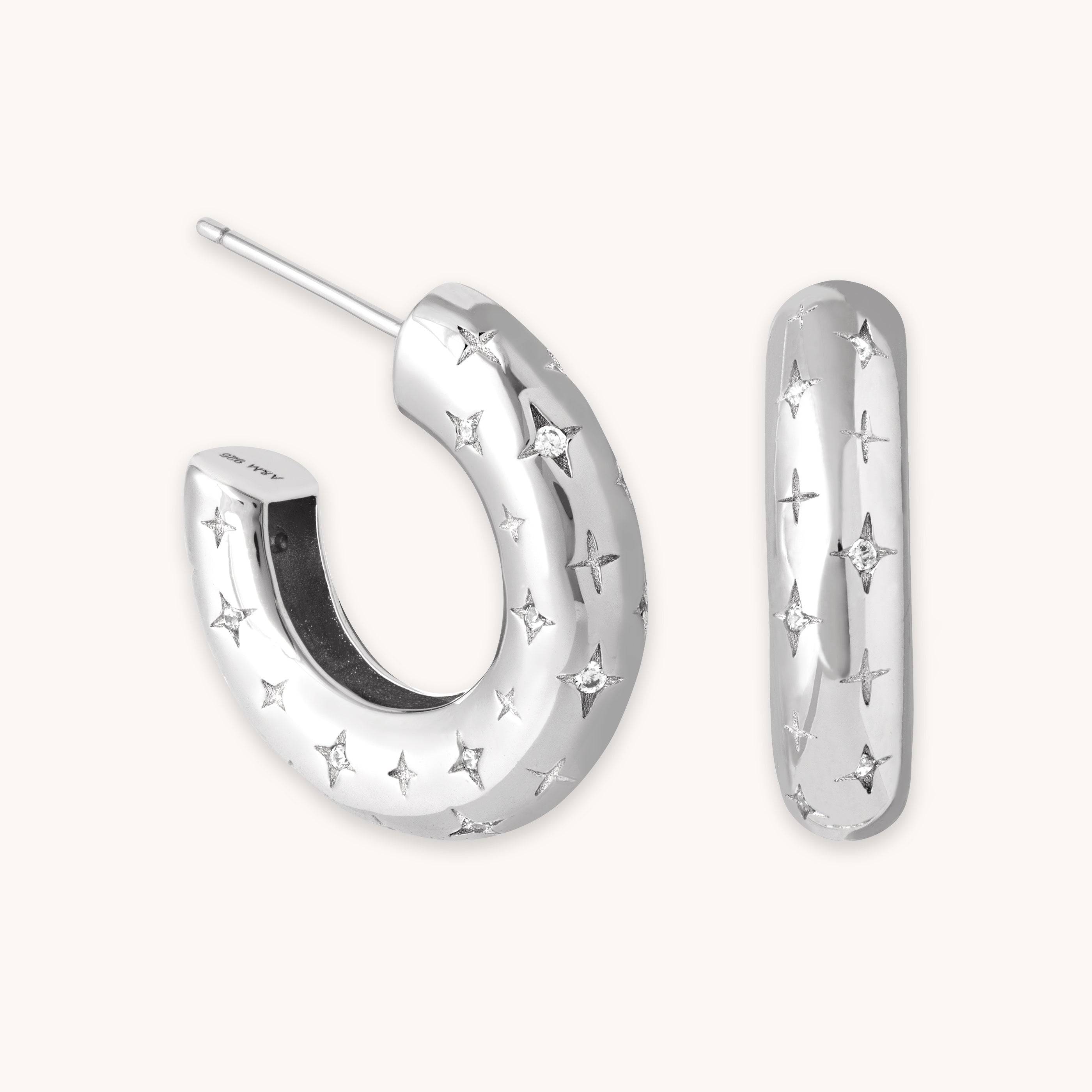 Cosmic Star Dome Hoops in Silver | Jewellery by Astrid & Miyu