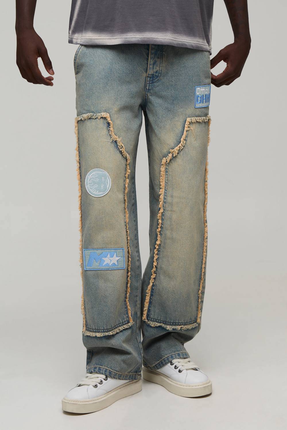 Relaxed Raw Edge Moto Carpenter Jeans | Stonewash | Size 52