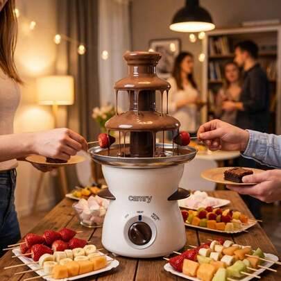 Chokladfontän, chokladfonduefontän, chokladsmältfontän – 500 ml kapacitet, 3 nivåer, avtagbara delar, separata inställningar för värme och rotation, s