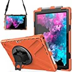 Fodral för Microsoft Surface Pro 7/Pro 6/Pro 5/Pro 2017/Pro 4/Pro LTE, stötsäkert fodral i militär kvalitet med [360 roterande stativ] [hand/axelrem], orange