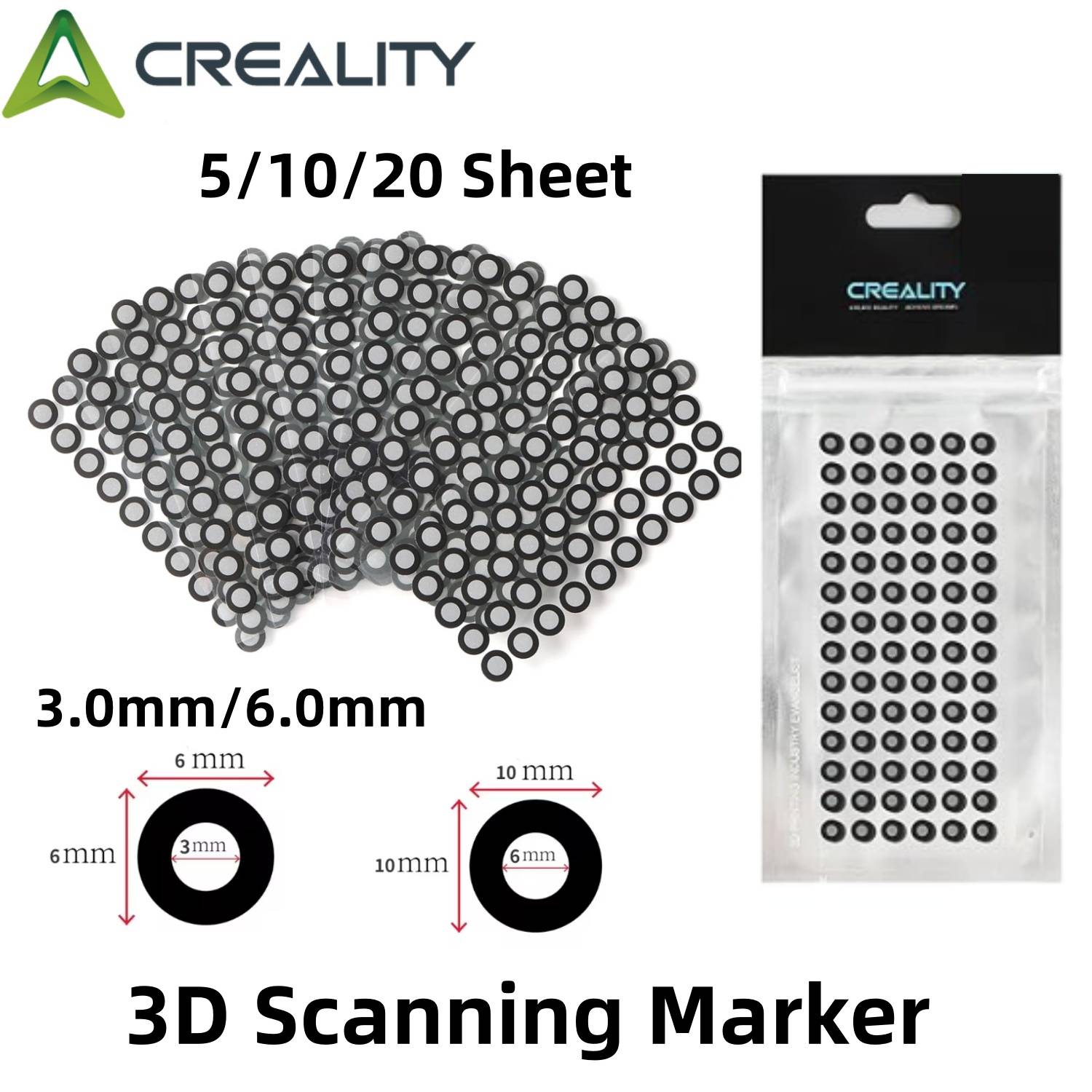 Creality 3.0/6.0mm 3D Scanning Marker for 3D Scanner, Tracking Dot Reference Point Markers, Diffuse Reflection Markers