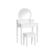 Sminkbordsset med spegel, modernt sminkbord med vadderad pall och 5 lådor