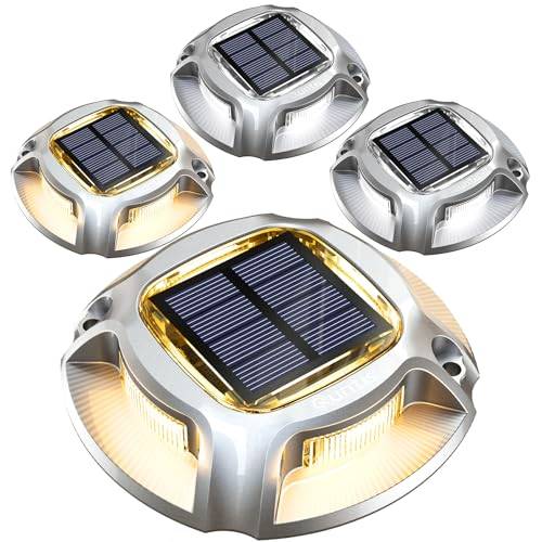 Quntis Solar Golvlampor Utomhus, 4Pack Solar Deck lampor Varm Vit/Kall Vit, IP68 Lampor För Utomhus, Golvstrålkastare Väglampor Utomhus, Sollampor Light Path Street Garden Garage