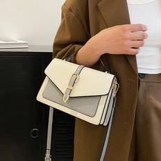 Belt Decorated Flip Cover Handbag Crossbody Bag - Light Grey - one-size