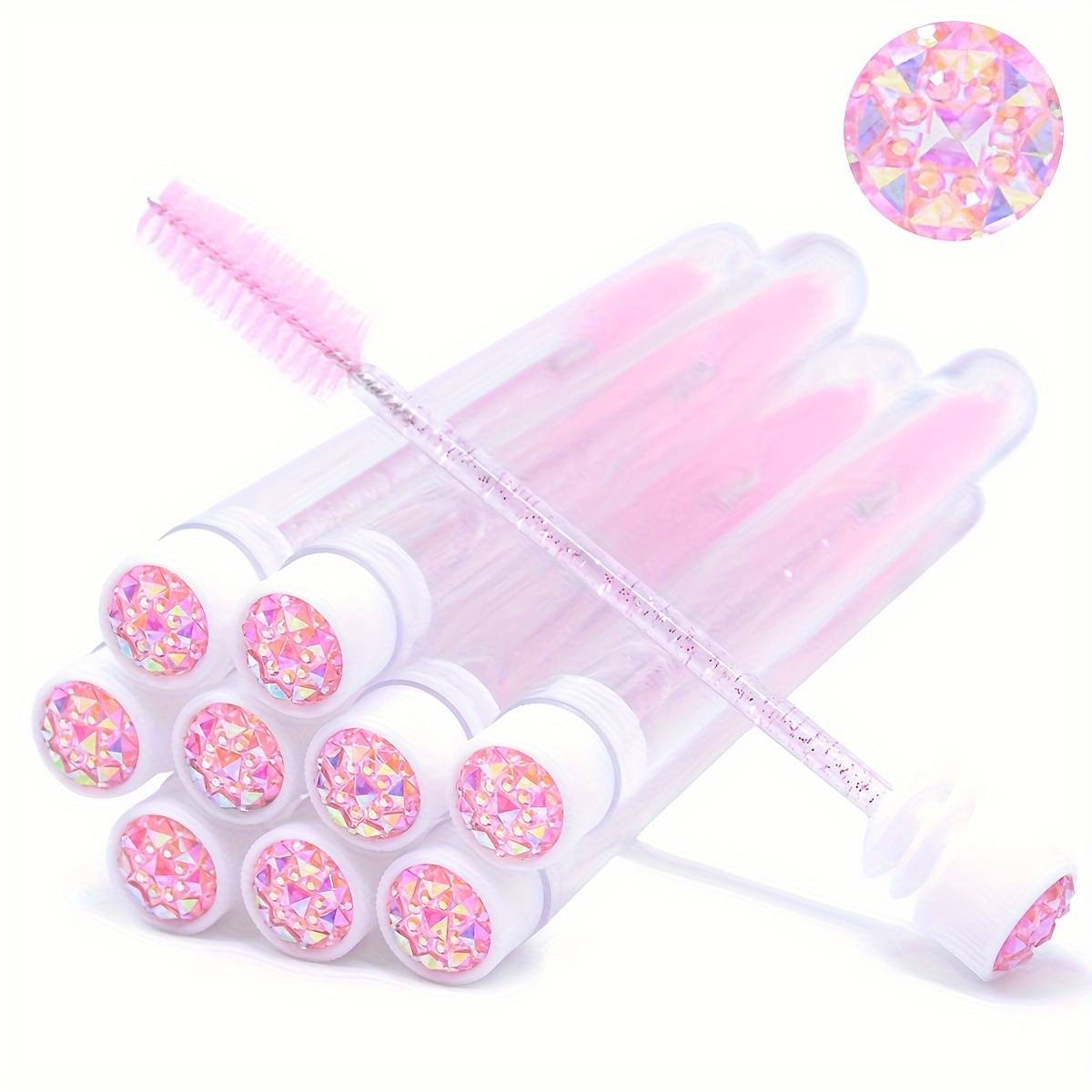 TEMU 10pcs Crystal Eyelash Brushes Tube Reusable Sparkling Diamond Lash Brush With Dust-proof Case Container Eyebrow Comb Lash Makeup Applicators Women Beauty Tools Set