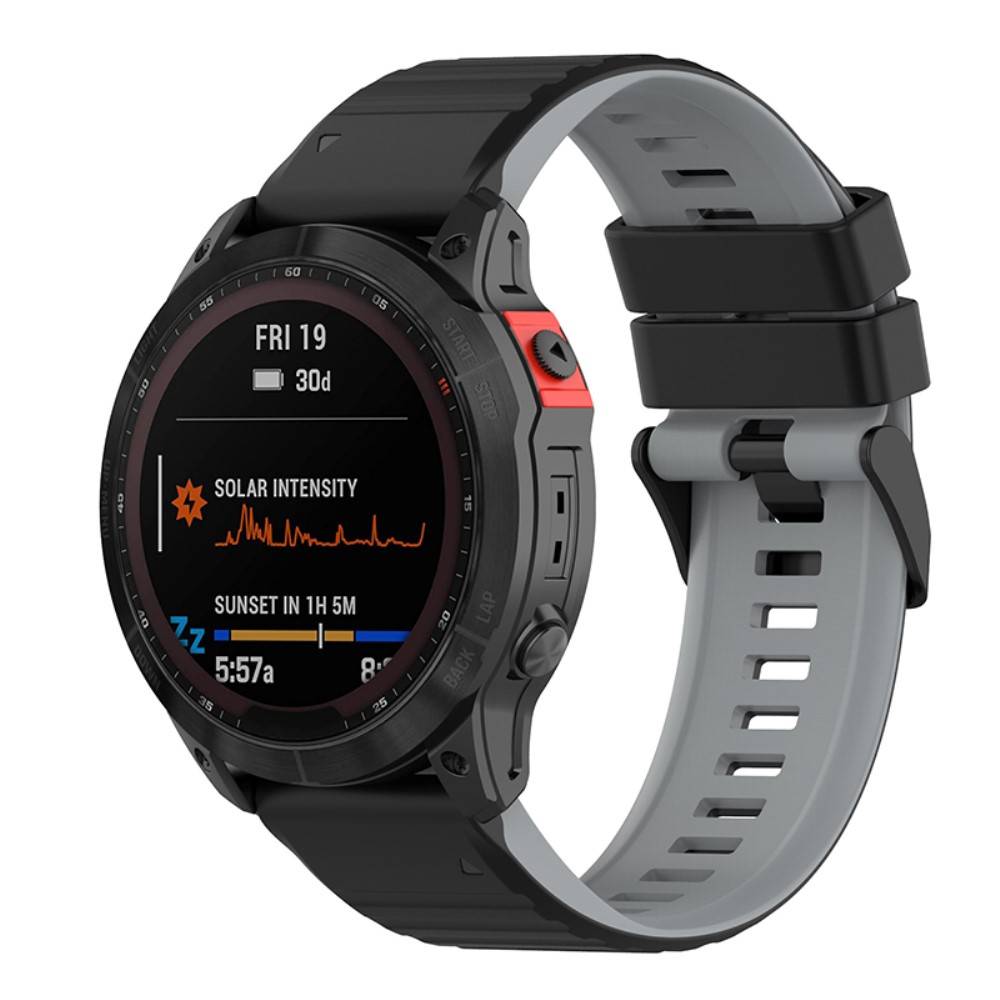 Garmin Fenix 7/6/6 Pro etc. To-farvet urrem i silikone - Sort/Grå