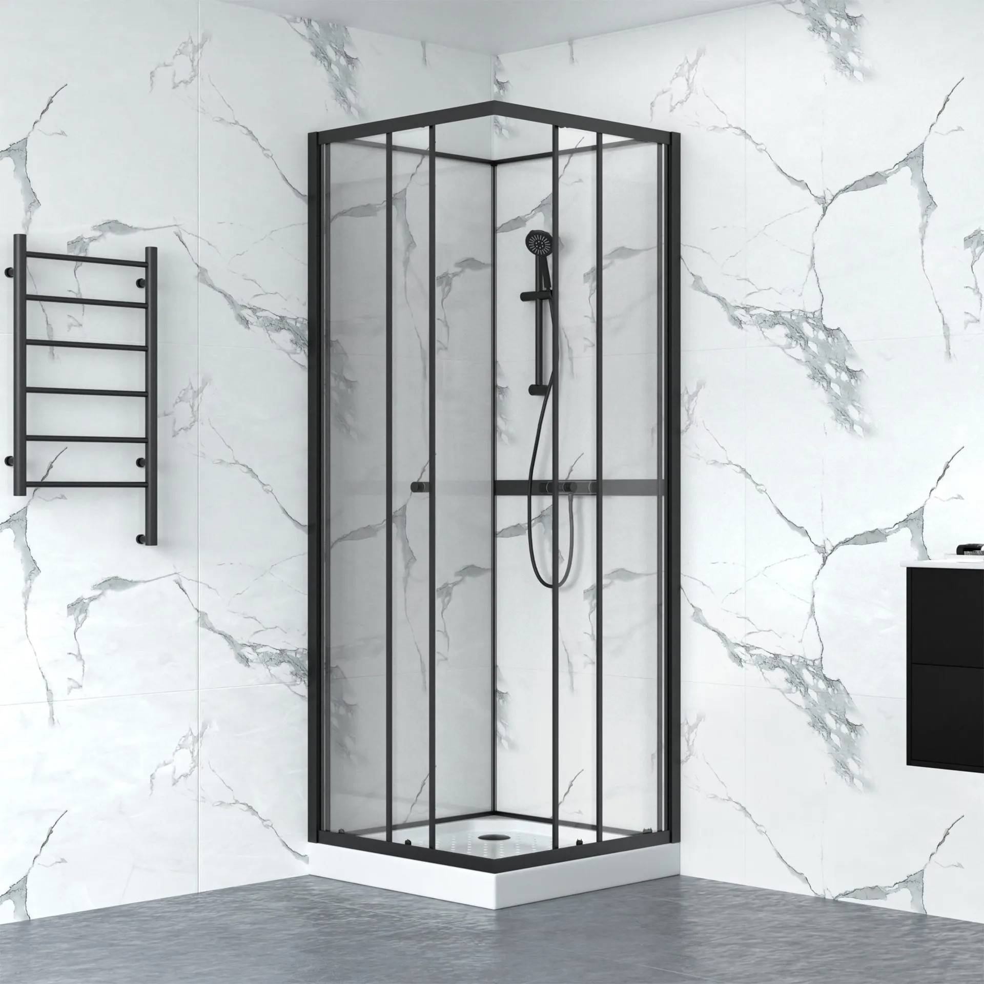 Duschkabin 80x80cm | Aluminium & säkerhetsglas Svart ram - Duschar Svart,Vit,Transparent Glas